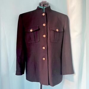 JONES NEW YORK Vtg Black Miltary Style Coat W/ Pads & Gold Buttons Sz 10